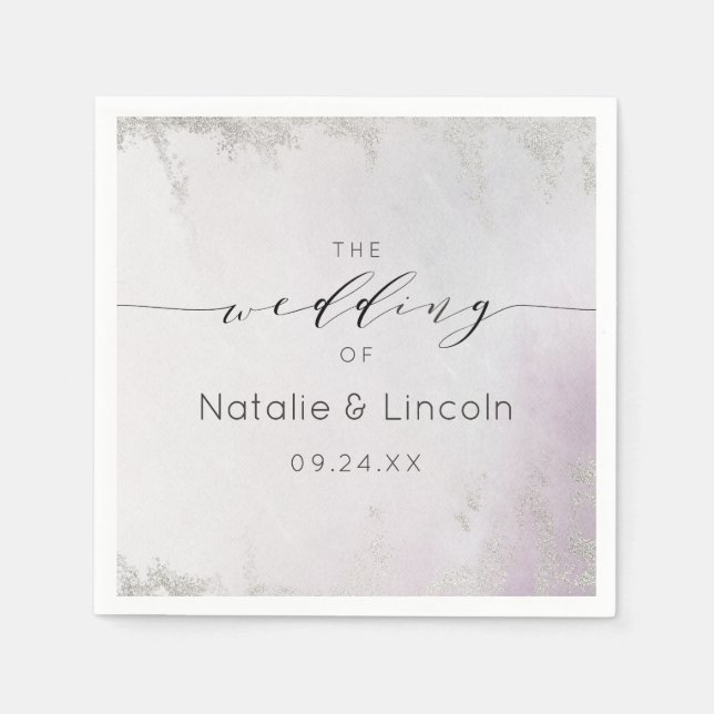 Ombre Lavender Purple Silver Foil Wedding Monogram Napkin (Front)