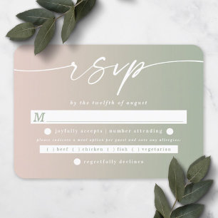 Ombre Light Pink & Leaf Green Wedding Meal Choice RSVP Card