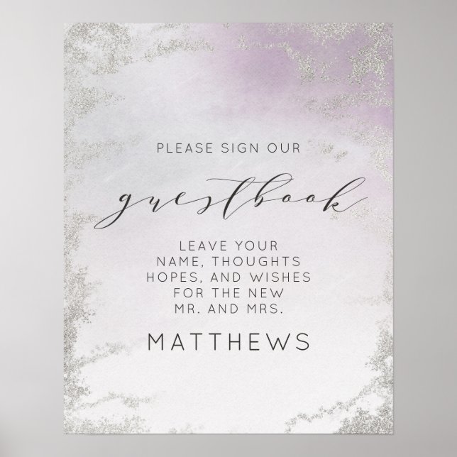 Ombre Light Purple Silver Foil Luxe Guestbook Sign (Front)