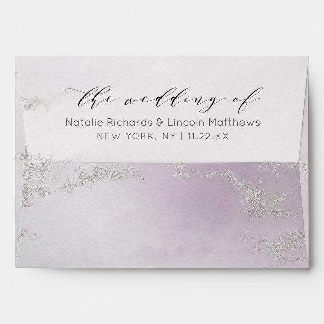Ombre Light Purple Silver Foil Monogram Wedding Envelope (Back (Top Flap))