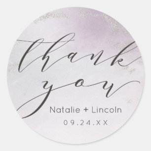 Ombre Light Purple Silver Foil Thank You Wedding Classic Round Sticker