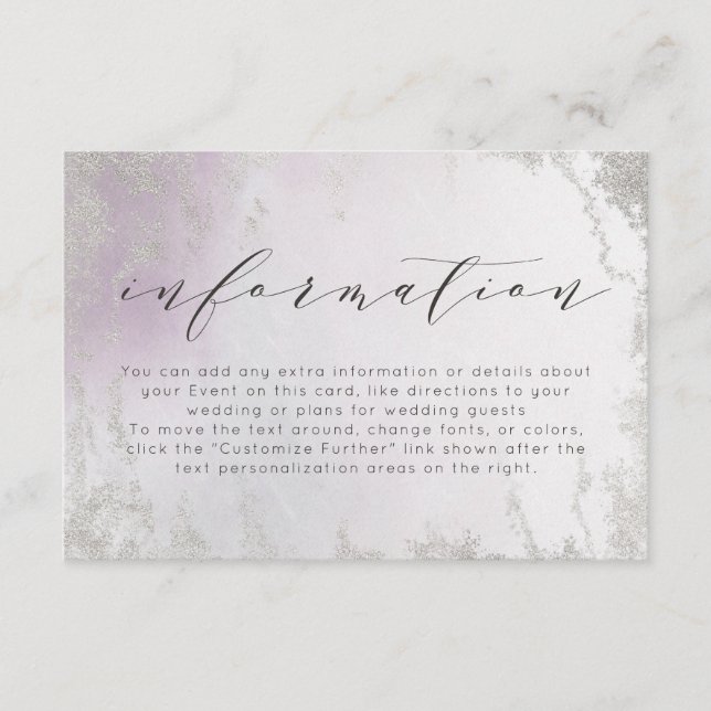 Ombre Light Purple Silver Foil Wedding Information Enclosure Card (Front)