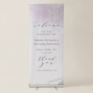 Ombre Light Purple Silver Foil Wedding Welcome Retractable Banner