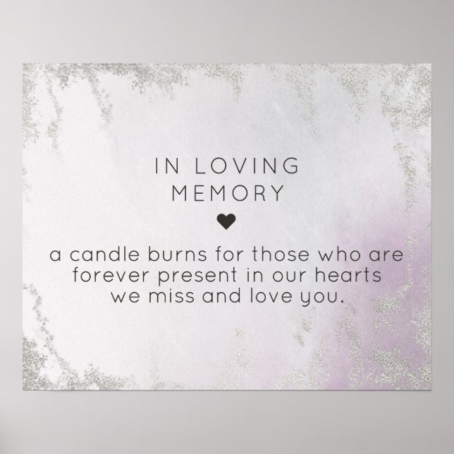 Ombre Light Purple Silver In Loving Memory Sign (Front)