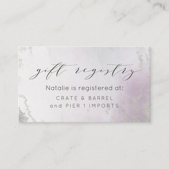 Ombre Light Purple Silver Shower Gift Registry Enclosure Card (Front)