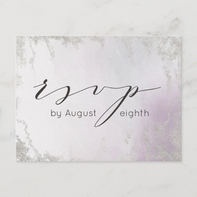 Ombre Light Purple Silver Wedding Meal Choice RSVP Postcard (Front)