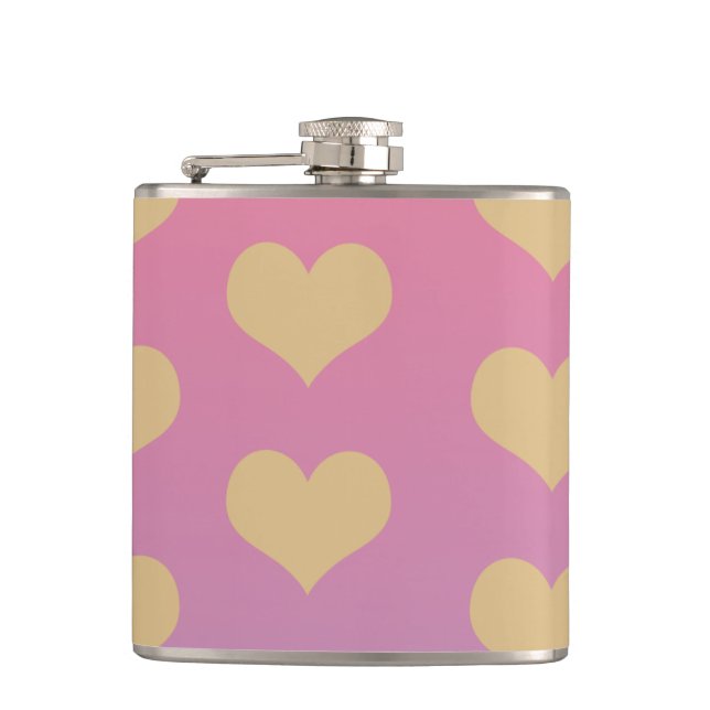 Ombré lilac pink gold modern Heart Hearts Hip Flask (Front)
