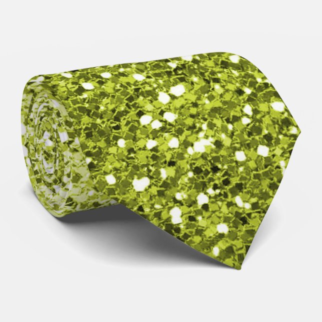 Ombre Lime Green Glitter Sparkle Luxurious  Tie (Rolled)