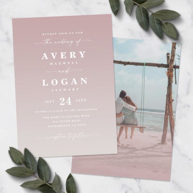 Ombre Mauve & Ivory Wedding Invitation with Photo (Creator Uploaded)