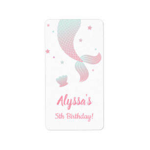 Ombre Mermaid Tail Girls Birthday Party Labels