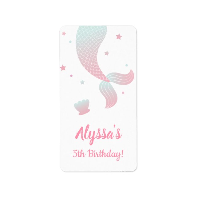 Ombre Mermaid Tail Girls Birthday Party Labels (Front)