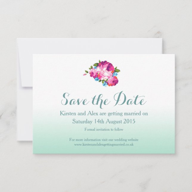 Ombre Mint Floral Save the Date Cards (Front)