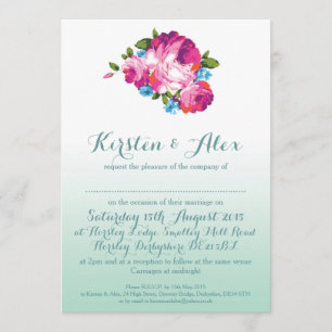 Ombre Mint Floral Wedding Invitations