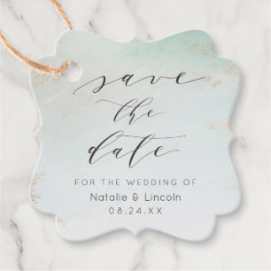 Ombre Mint Green Frosted Gold Foil Save The Date Favour Tags