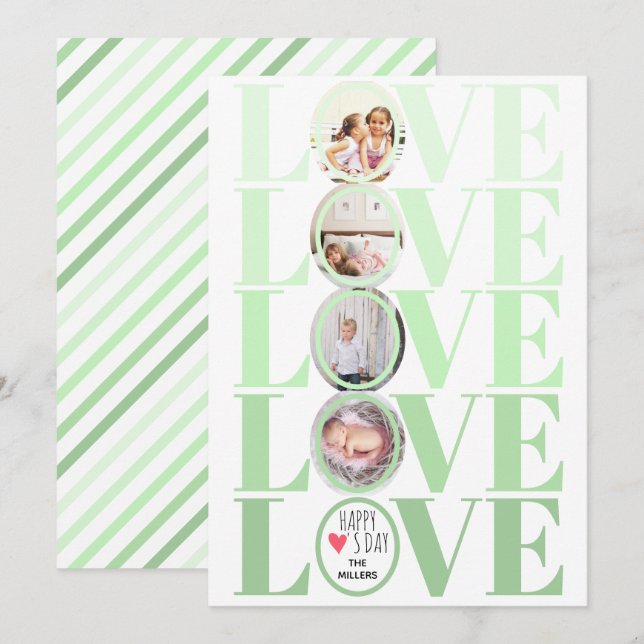 Ombre mint green LOVE photo Valentines Day Holiday Card (Front/Back)