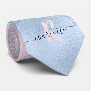 Ombre Monogram Shimmery Rose Gold and Baby Blue Tie