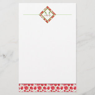 Ombre Monogram   Summer Strawberries + Green Stationery