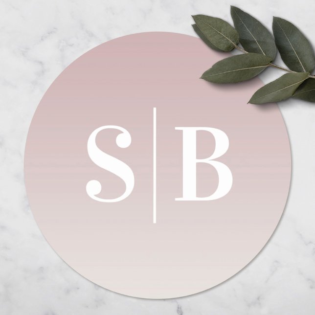 Ombre Monogrammed Mauve & Off-White Wedding Classic Round Sticker (Creator Uploaded)