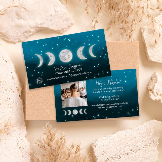 Ombre moons star Yoga instructor studio teacher Business Card (Creator Uploaded)