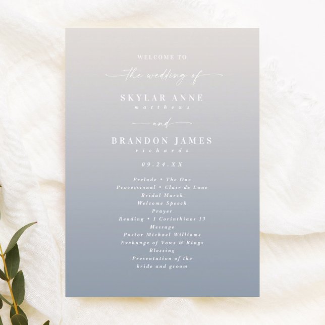 Ombre Off-White & Blue Wedding Ceremony Program Programme (Creator Uploaded)
