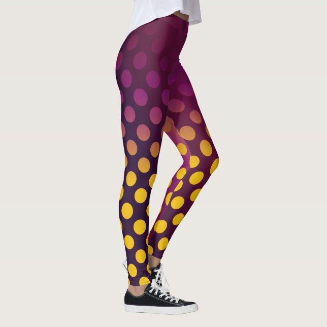 Ombre Passion Fruit Polka Dots Gold Raspberry Leggings (Right)