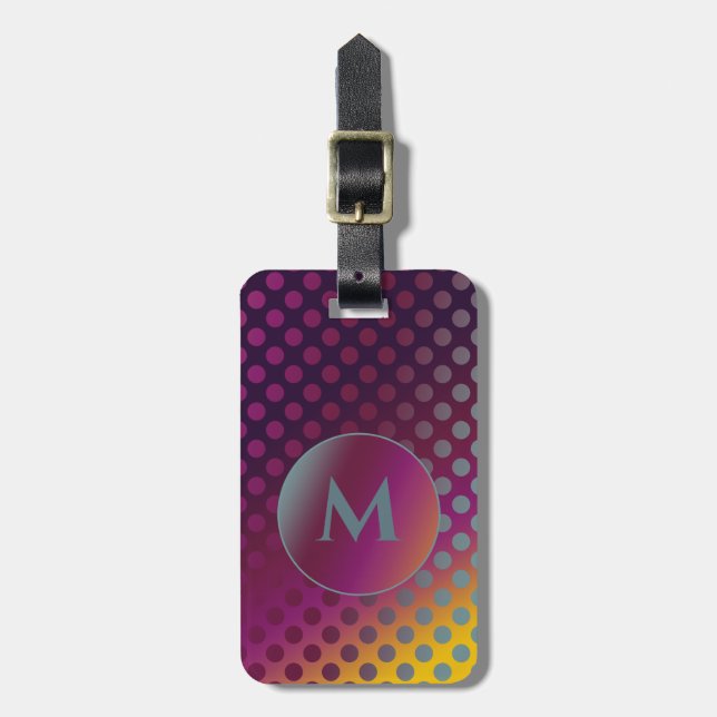 Ombre Passion Fruit Polka Dots, Monogram Luggage Tag (Front Vertical)