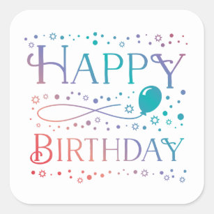 Ombre Pastel Confetti and Balloon Happy Birthday Square Sticker