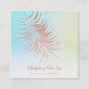 *~*  Ombre Pastel Rose Gold Palm Branch Turquoise Square Business Card