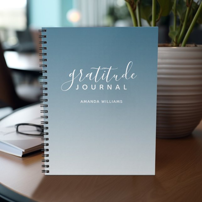 Ombre Pattern Gratitude Journal - blue and white (Gratitude notebook - personalize with your name or other text)