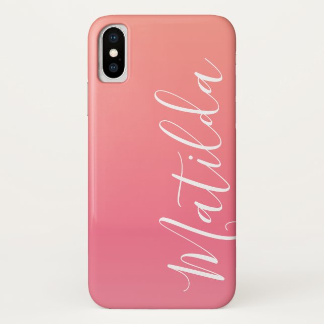 Ombre Peach Pink Personalised Name Case-Mate iPhone Case (Back)