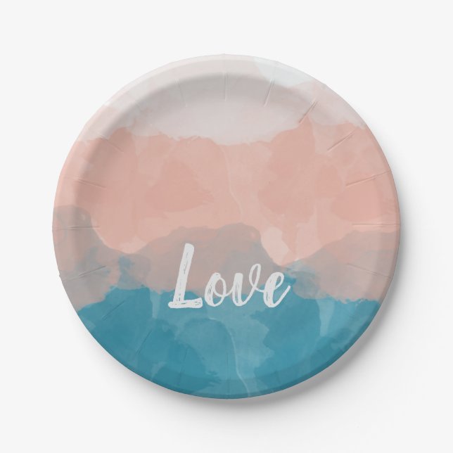 Ombre Pink and Blue Love Graceful Gradient Paper Plate (Front)