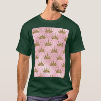 Ombre Pink and Gold Mermaid Glitter Gold Crowns T-Shirt