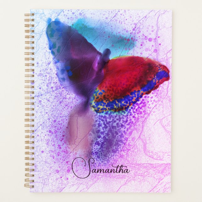 Ombre Pink and Purple Butterfly Photo Monogrammed Planner (Front)
