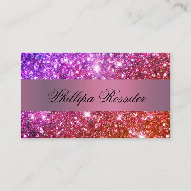 Ombre Pink and Red Glitter Event Planner Business Card (Front)