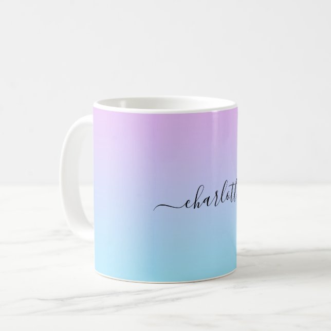 Ombré Pink and Turquoise Gradient Coffee Mug (Front Left)