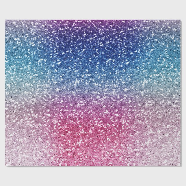 Ombre Pink Blue Glitter Wrapping Paper (Flat)