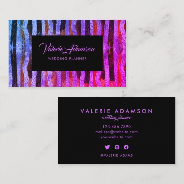 Ombre Pink Blue Stripes Texture Abstract Script Business Card (Front/Back)