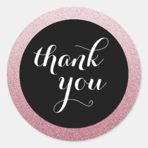 Ombre Pink Glitter Black Thank You Favour Sticker