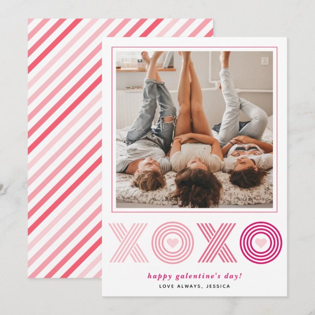 Ombre pink  HOHO Galentines Day heart photo Holiday Card (Front/Back)