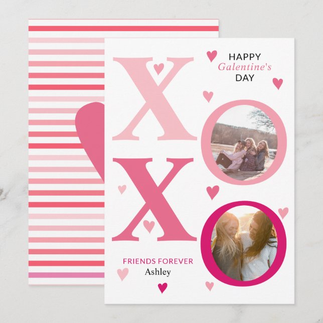 Ombre pink  HOHO Galentines Day two photos Holiday Card (Front/Back)