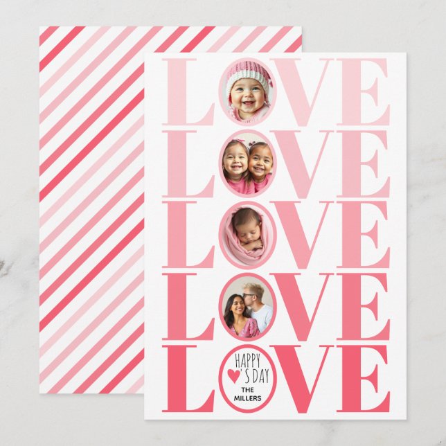 Ombre pink LOVE photo Valentines Day Holiday Card (Front/Back)
