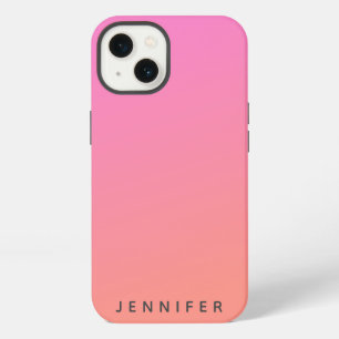 Ombre Pink Orange Sunset Modern Name iPhone 13 Case