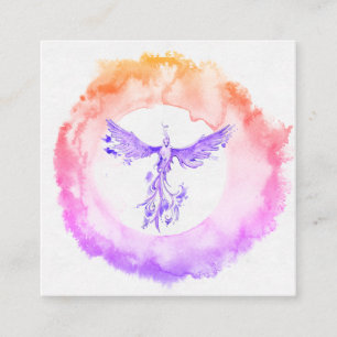 *~* Ombre Pink Peach Flame Phoenix Rings of Fire Square Business Card