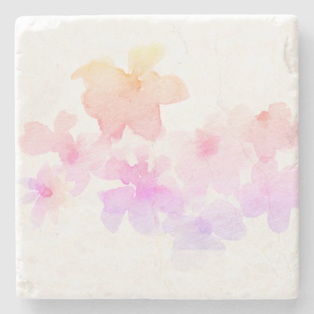 *~* Ombre Pink Peach Floral  Soft Watercolor Stone Coaster (Front)