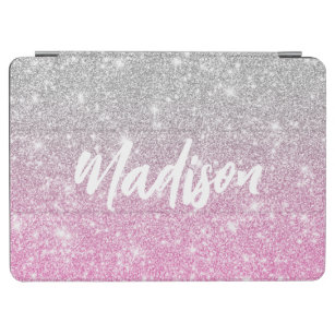 Ombre Pink Silver Glitter Calligraphy Name iPad Air Cover