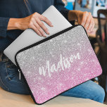 Ombre Pink Silver Glitter Calligraphy Name Laptop Sleeve<br><div class="desc">Ombre Pink Silver Glitter Calligraphy Name Laptop Sleeve Electronics Bag features a faux ombre silver and pink glitter background with your personalised name. Perfect gift for Christmas,  birthday,  Mother's Day,  teacher appreciation,  best friends,  sisters and more. Designed by © Evco Studio www.zazzle.com/store/evcostudio</div>