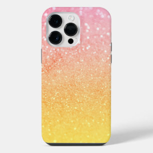 Ombre Pink Yellow Glitter Sparkles iPhone 14 Pro Max Case