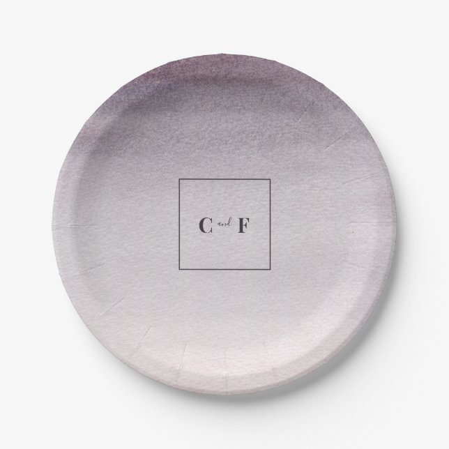 Ombre Plum & Pink Modern Simple Watercolor Wedding Paper Plate (Front)