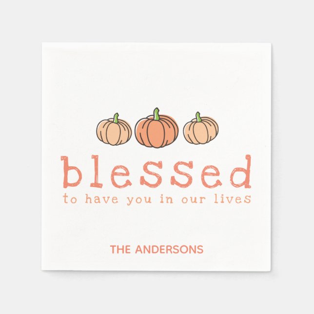 Ombre Pumpkin Blessed Personalised Thanksgiving Napkin (Front)