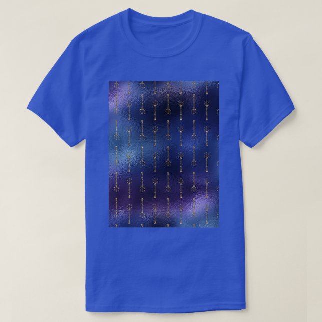 Ombre Purple and Blue Foil with Gold Mermaid Glitt T-Shirt (Design Front)